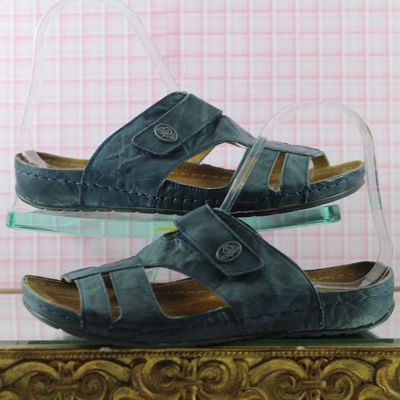Sanosan Sandals Blue Leather Slides - Picture 1 of 16